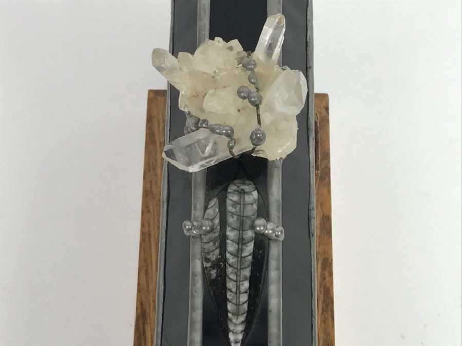 Signed Custom Kaleidoscope With Wooden Stand, Glass Marble And Crystals Signature Illegible [Photo 22]