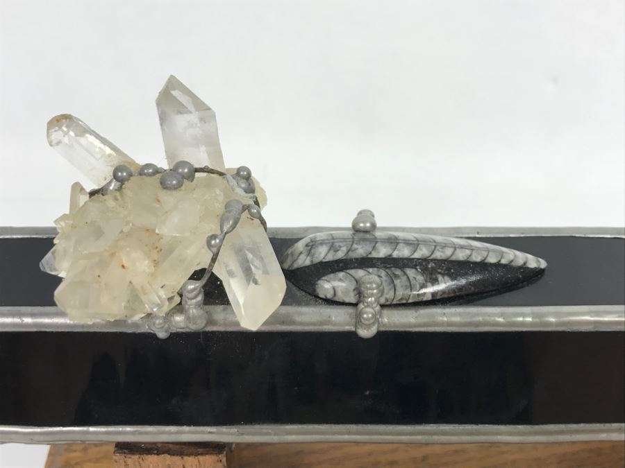 Signed Custom Kaleidoscope With Wooden Stand, Glass Marble And Crystals Signature Illegible [Photo 3]