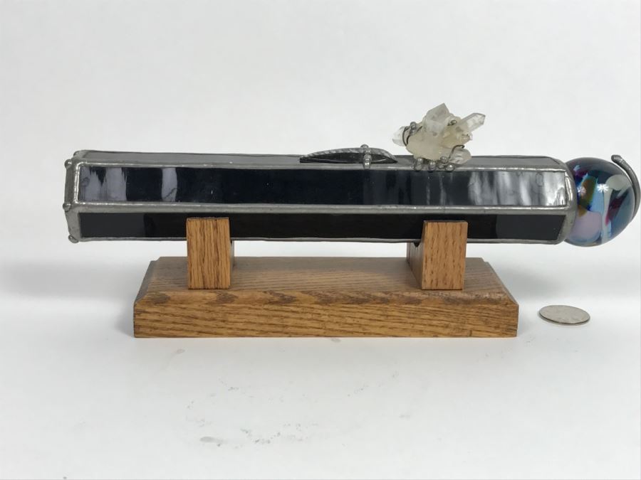 Signed Custom Kaleidoscope With Wooden Stand, Glass Marble And Crystals Signature Illegible [Photo 17]