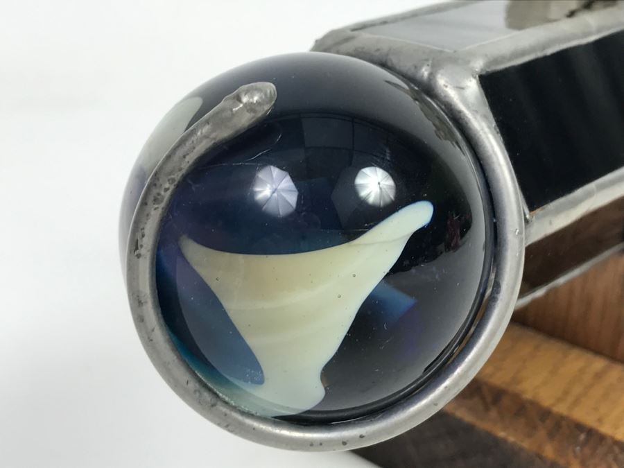 Signed Custom Kaleidoscope With Wooden Stand, Glass Marble And Crystals Signature Illegible [Photo 12]