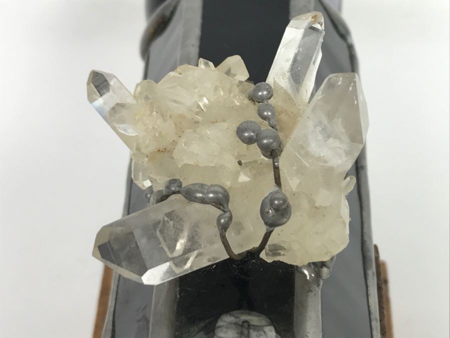 Signed Custom Kaleidoscope With Wooden Stand, Glass Marble And Crystals Signature Illegible [Photo 23]