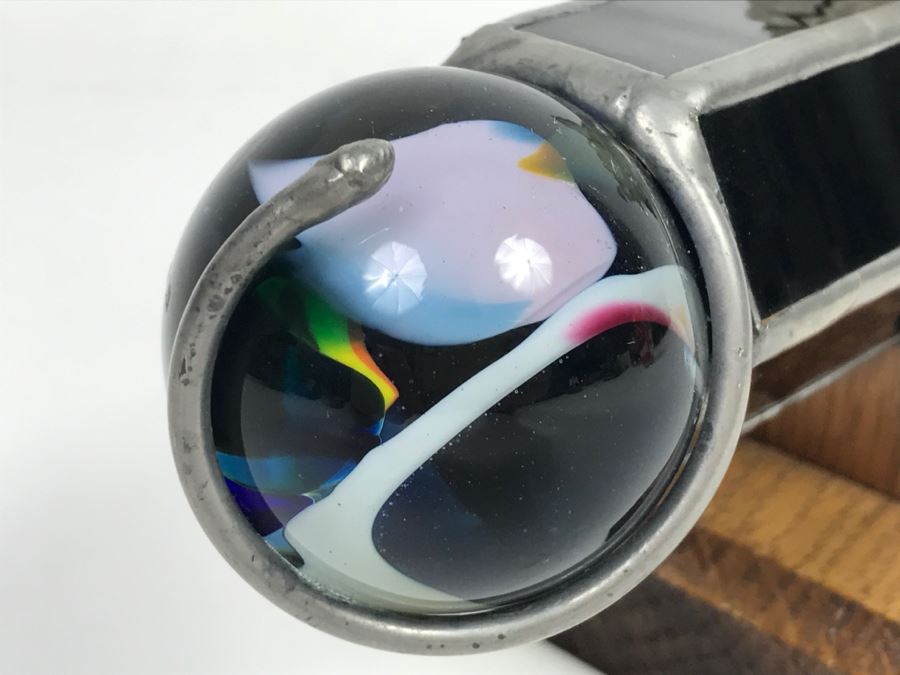Signed Custom Kaleidoscope With Wooden Stand, Glass Marble And Crystals Signature Illegible [Photo 11]