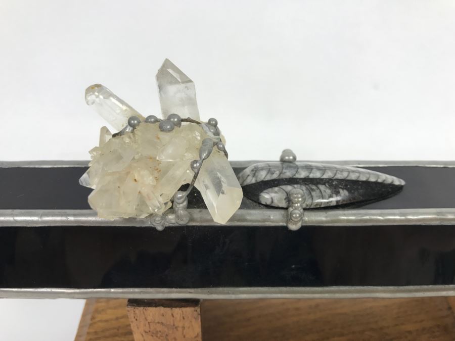 Signed Custom Kaleidoscope With Wooden Stand, Glass Marble And Crystals Signature Illegible [Photo 8]