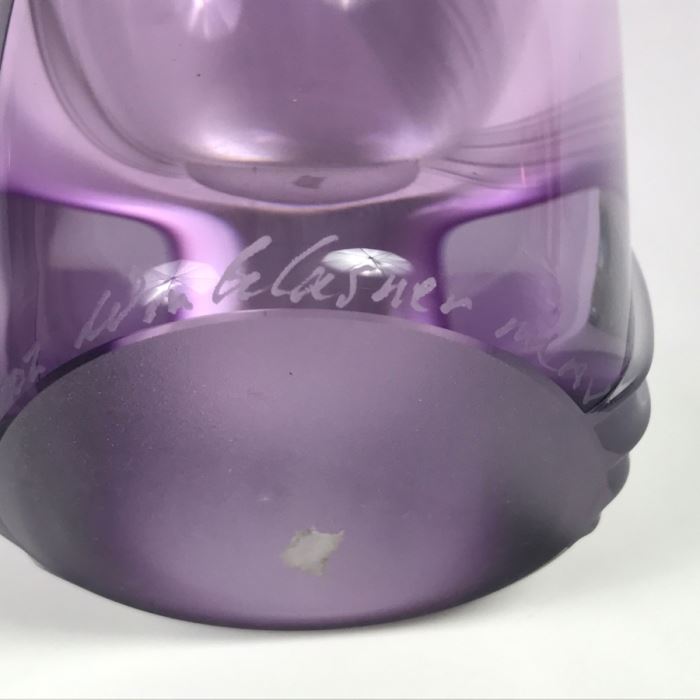 Stunning Vintage 2002 Signed William Glasner Art Glass Vase With William Glassner Art Glass Bottle Amethyst With Frosted Leaves [Photo 20]