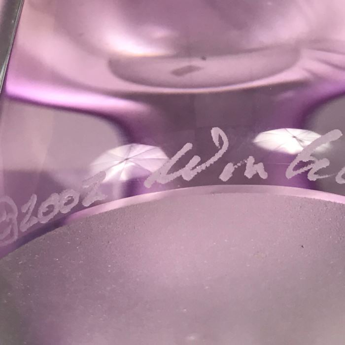 Stunning Vintage 2002 Signed William Glasner Art Glass Vase With William Glassner Art Glass Bottle Amethyst With Frosted Leaves [Photo 25]