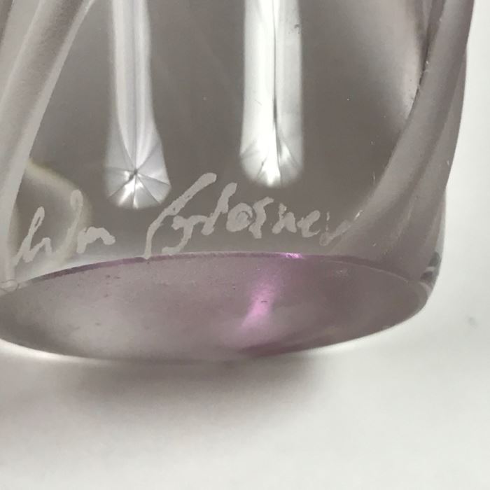 Stunning Vintage 2002 Signed William Glasner Art Glass Vase With William Glassner Art Glass Bottle Amethyst With Frosted Leaves [Photo 28]