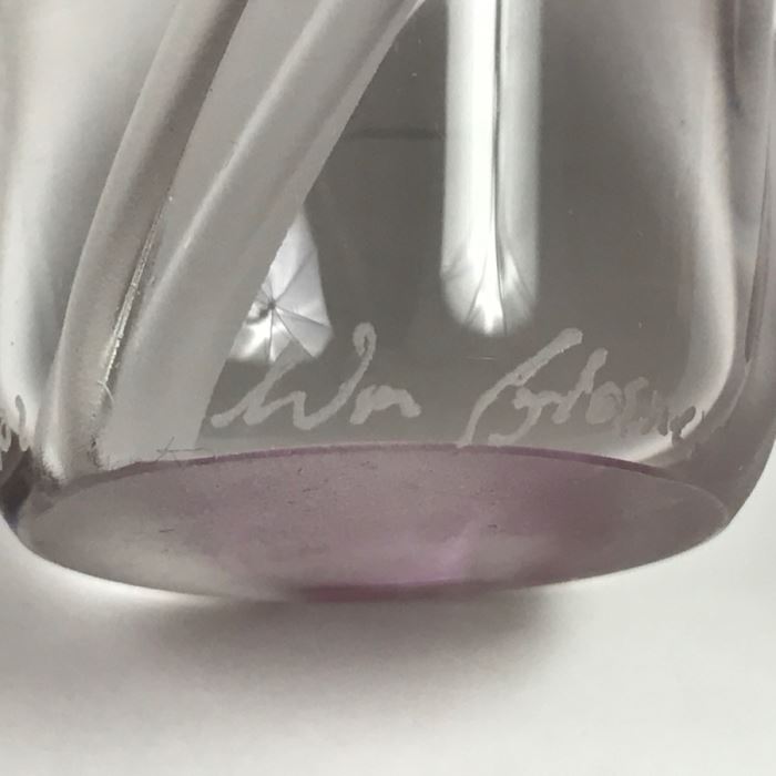 Stunning Vintage 2002 Signed William Glasner Art Glass Vase With William Glassner Art Glass Bottle Amethyst With Frosted Leaves [Photo 27]