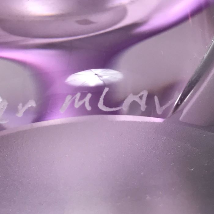 Stunning Vintage 2002 Signed William Glasner Art Glass Vase With William Glassner Art Glass Bottle Amethyst With Frosted Leaves [Photo 23]