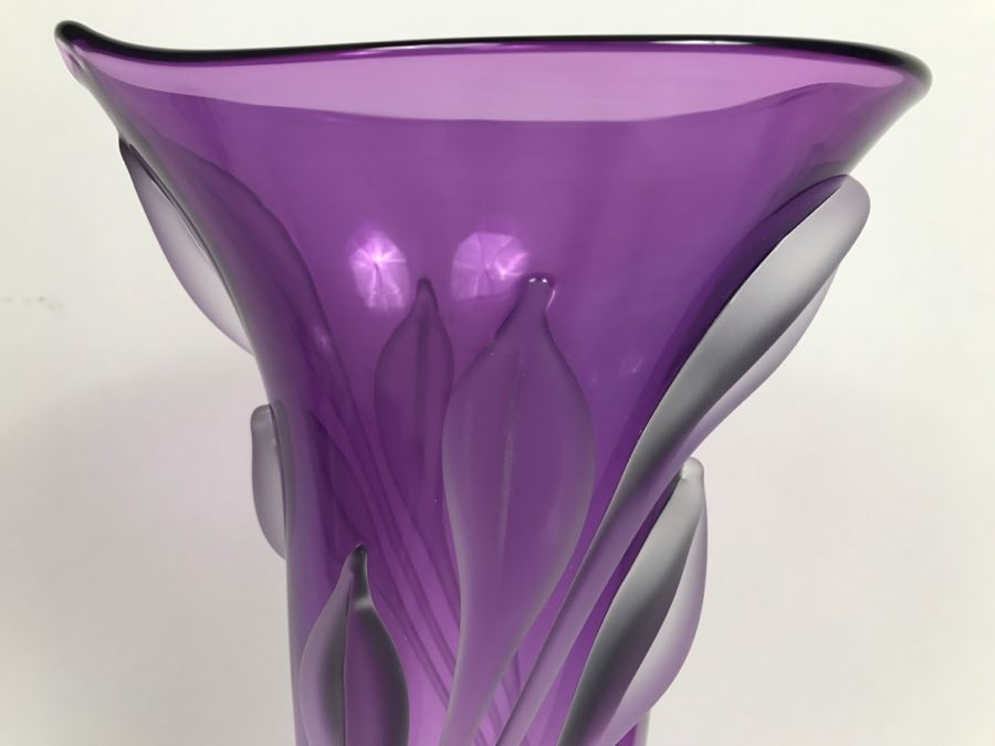 Stunning Vintage 2002 Signed William Glasner Art Glass Vase With William Glassner Art Glass Bottle Amethyst With Frosted Leaves [Photo 7]