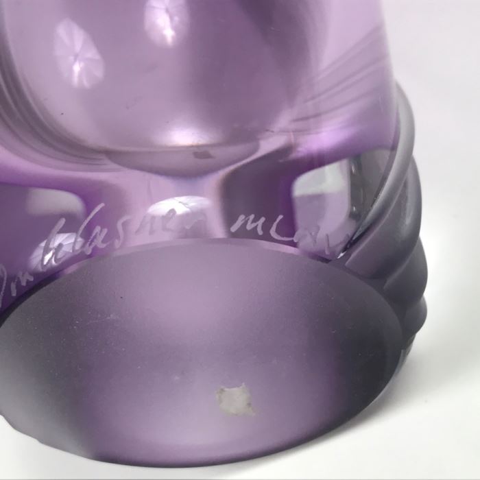 Stunning Vintage 2002 Signed William Glasner Art Glass Vase With William Glassner Art Glass Bottle Amethyst With Frosted Leaves [Photo 21]