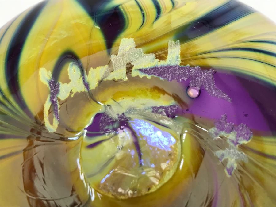 Stunning Signed Amethyst Art Glass Bowl Signature Illegible [Photo 13]