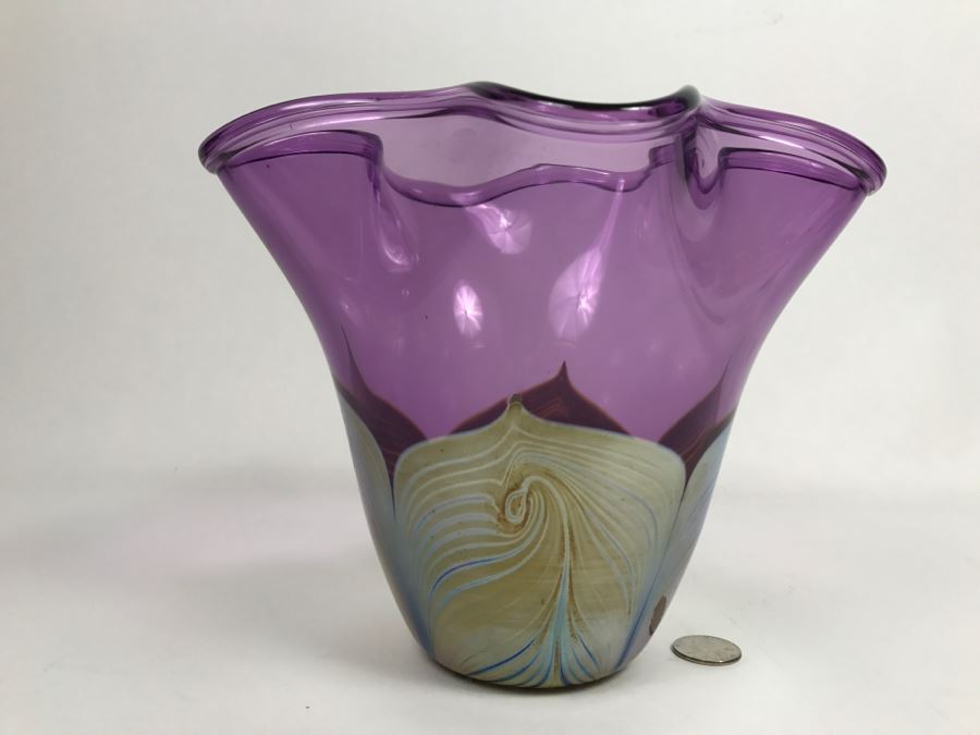 Stunning Signed Amethyst Art Glass Bowl Signature Illegible [Photo 5]