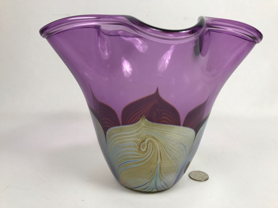Stunning Signed Amethyst Art Glass Bowl Signature Illegible [Photo 3]