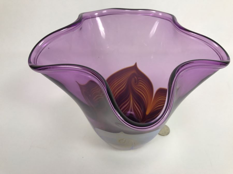 Stunning Signed Amethyst Art Glass Bowl Signature Illegible [Photo 6]