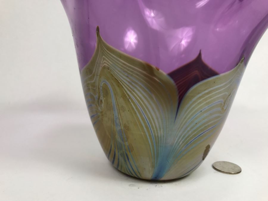 Stunning Signed Amethyst Art Glass Bowl Signature Illegible [Photo 9]
