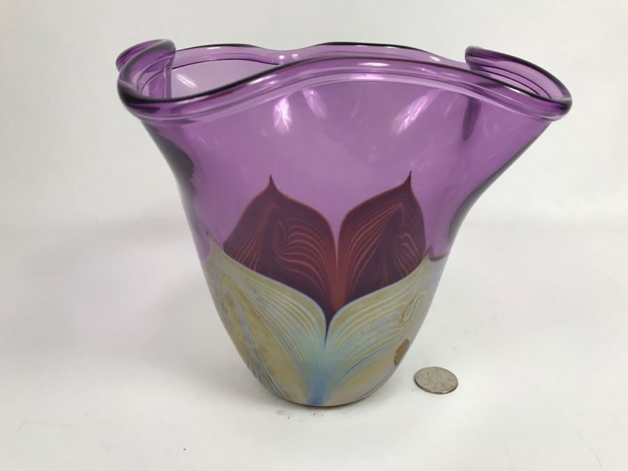 Stunning Signed Amethyst Art Glass Bowl Signature Illegible [Photo 7]