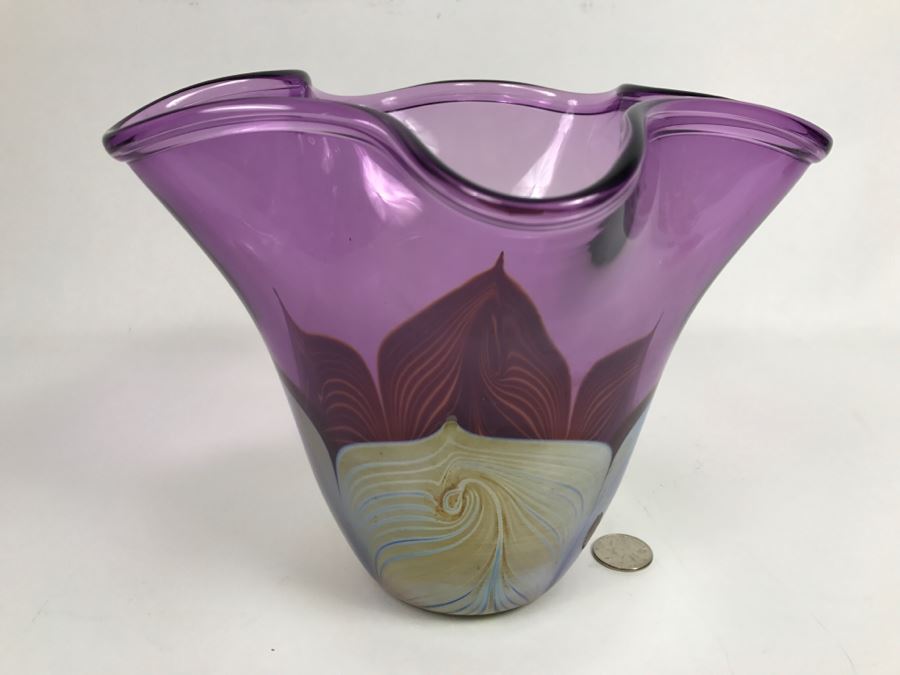 Stunning Signed Amethyst Art Glass Bowl Signature Illegible [Photo 4]