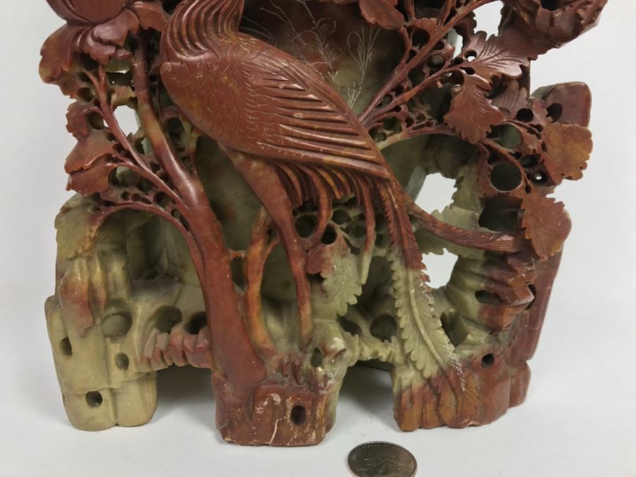Stunning Deep Relief Carved Soapstone Asian Vase [Photo 8]