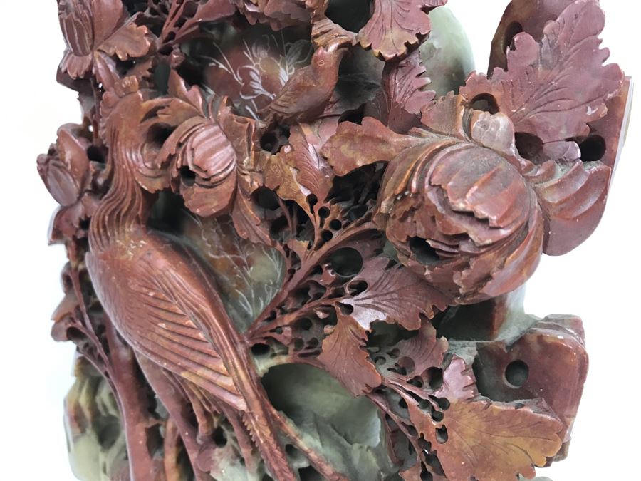 Stunning Deep Relief Carved Soapstone Asian Vase [Photo 11]
