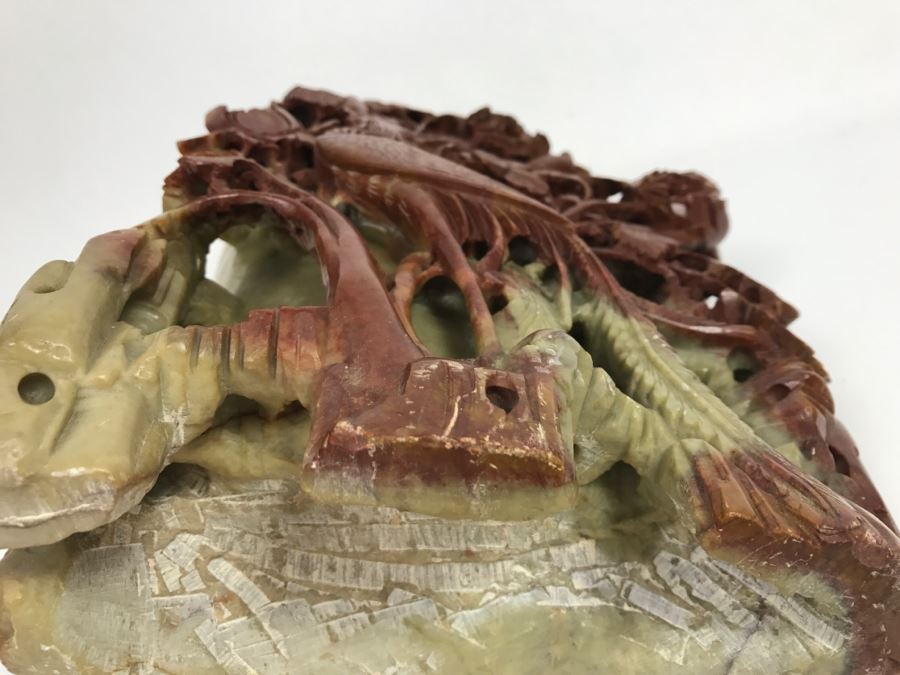 Stunning Deep Relief Carved Soapstone Asian Vase [Photo 19]