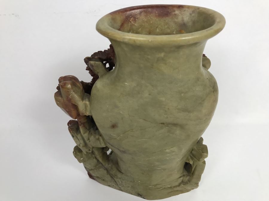 Stunning Deep Relief Carved Soapstone Asian Vase [Photo 14]