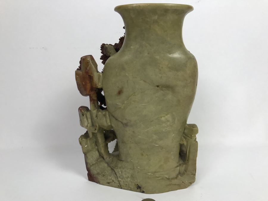Stunning Deep Relief Carved Soapstone Asian Vase [Photo 3]