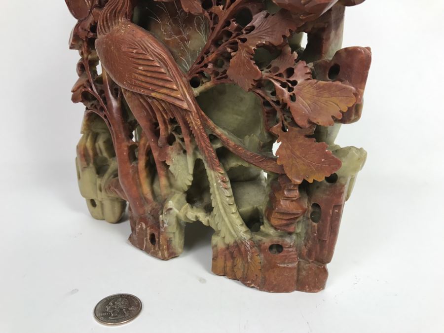 Stunning Deep Relief Carved Soapstone Asian Vase [Photo 12]
