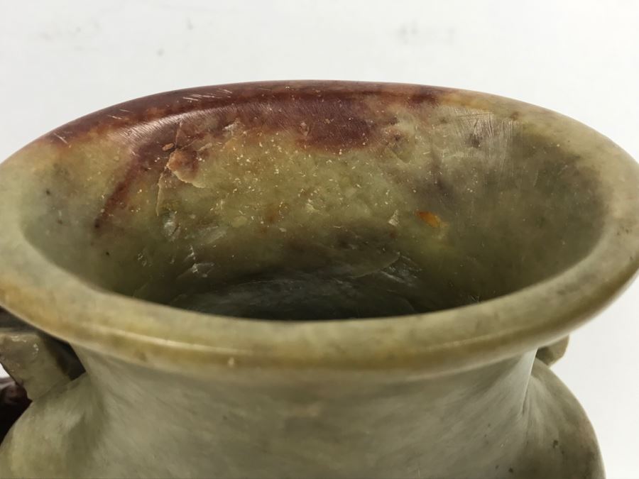 Stunning Deep Relief Carved Soapstone Asian Vase [Photo 16]