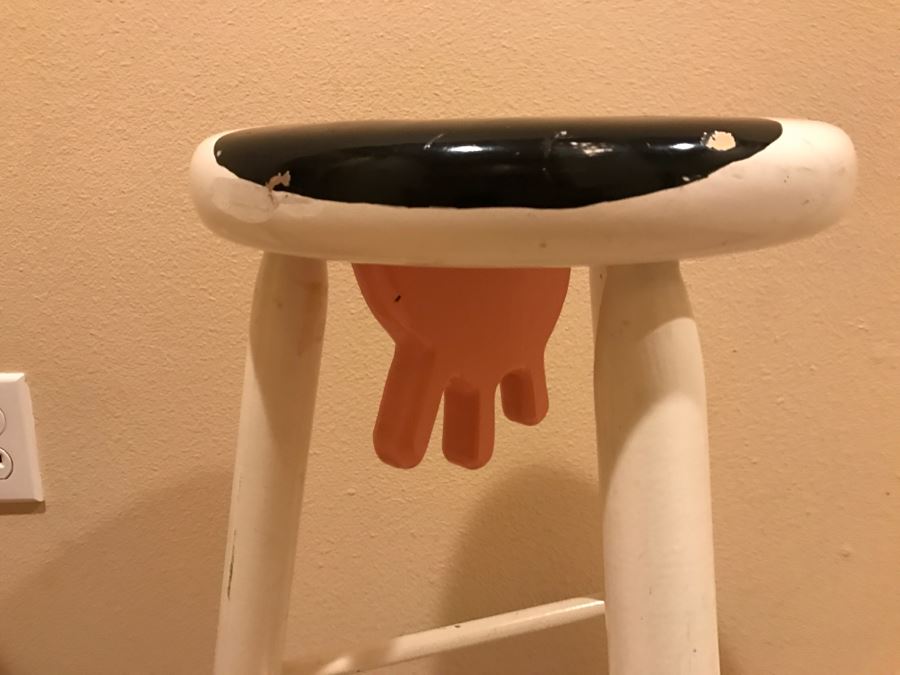 JUST ADDED - Set Of (3) Stools: (2) Black Folding Stools (One Not Shown) And (1) Cow Stool [Photo 4]