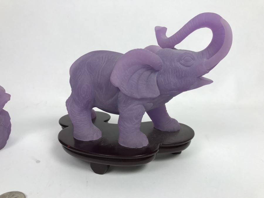 Pair Of Asian Purple Resin Sculpture Figurines Featuring Horses And An Elephant [Photo 7]