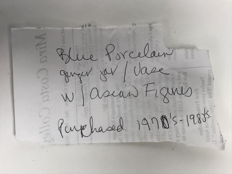 Stunning Asian Antique Tall Blue Porcelain Ginger Jar Vase With Asian Figures Surrounding Vase [Photo 44]