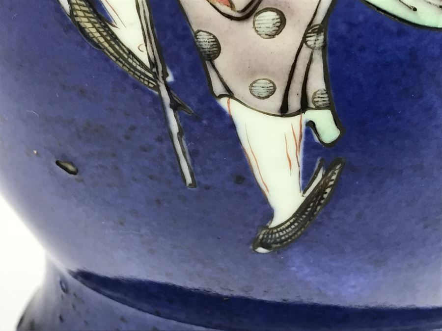 Stunning Asian Antique Tall Blue Porcelain Ginger Jar Vase With Asian Figures Surrounding Vase [Photo 8]