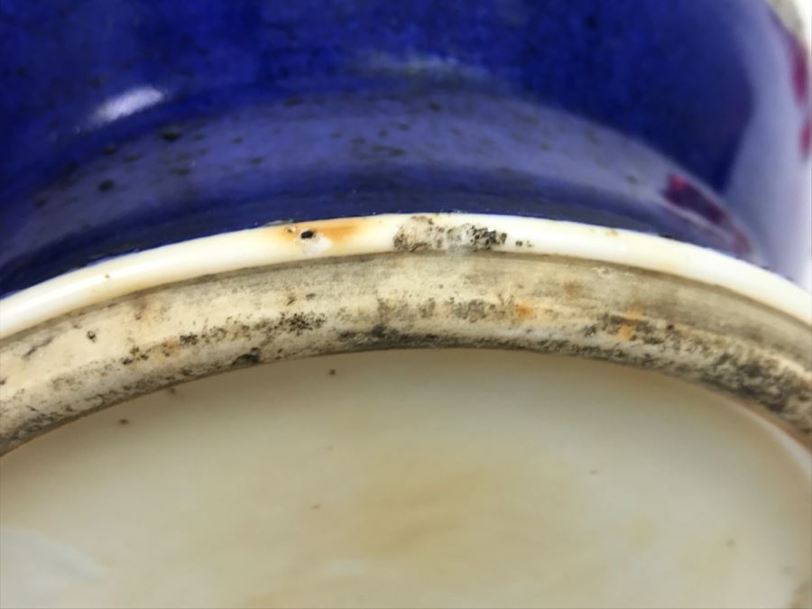 Stunning Asian Antique Tall Blue Porcelain Ginger Jar Vase With Asian Figures Surrounding Vase [Photo 41]