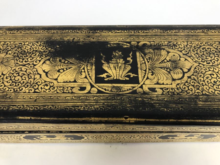 Old Wooden Scroll Storage Box And Gilt Wooden Lacquer Asian Box [Photo 10]