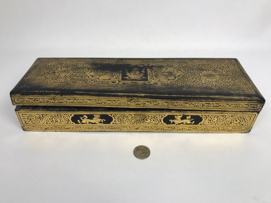 Old Wooden Scroll Storage Box And Gilt Wooden Lacquer Asian Box