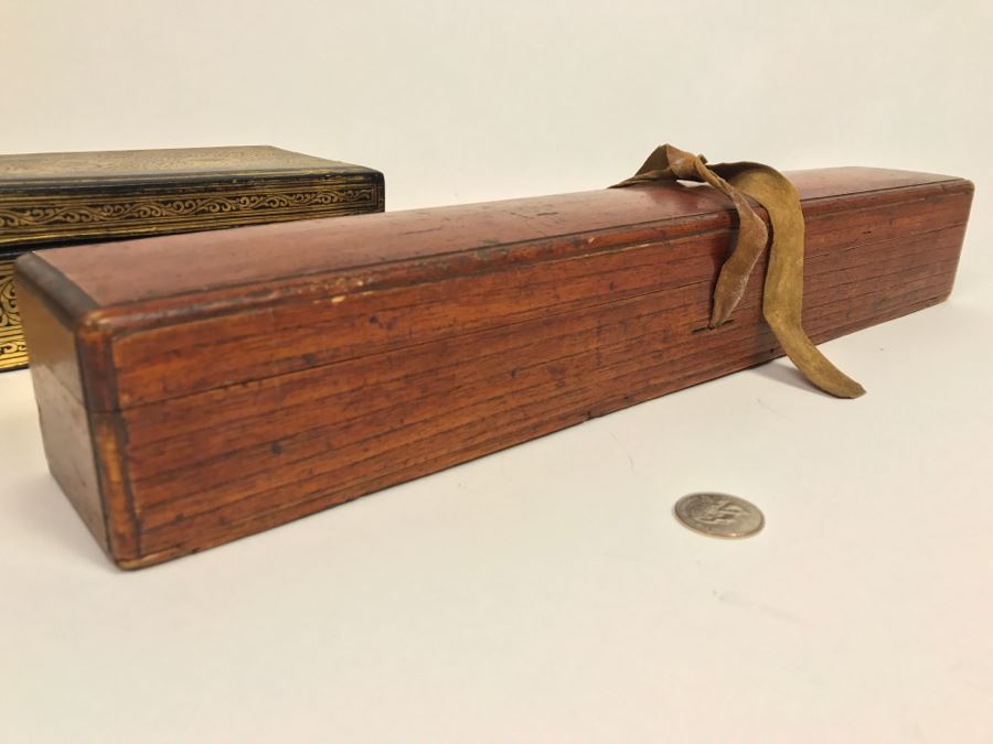 Old Wooden Scroll Storage Box And Gilt Wooden Lacquer Asian Box [Photo 2]