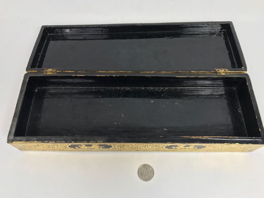 Old Wooden Scroll Storage Box And Gilt Wooden Lacquer Asian Box [Photo 14]
