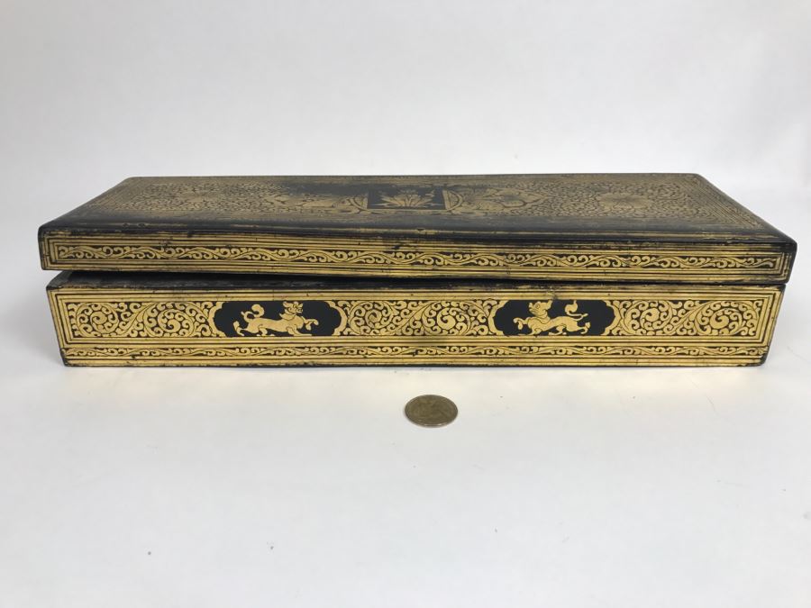 Old Wooden Scroll Storage Box And Gilt Wooden Lacquer Asian Box [Photo 8]