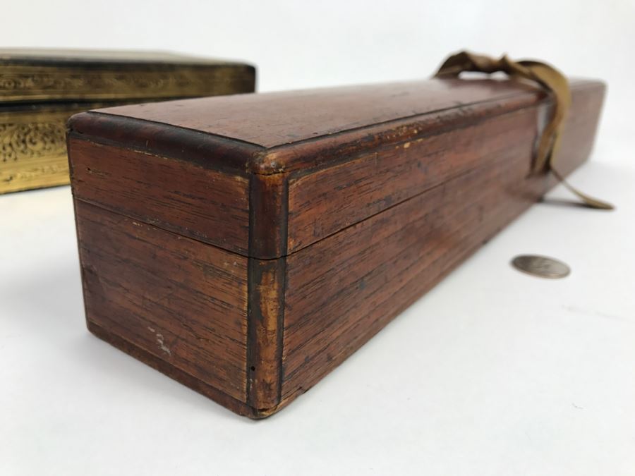 Old Wooden Scroll Storage Box And Gilt Wooden Lacquer Asian Box [Photo 4]