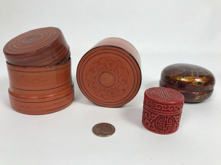 Round Lacquer Nesting Box,  Round Lacquer Box And Cinnabar Box [Photo 1]