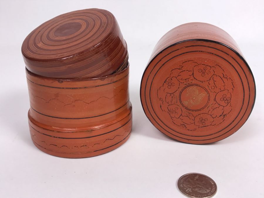 Round Lacquer Nesting Box,  Round Lacquer Box And Cinnabar Box [Photo 13]