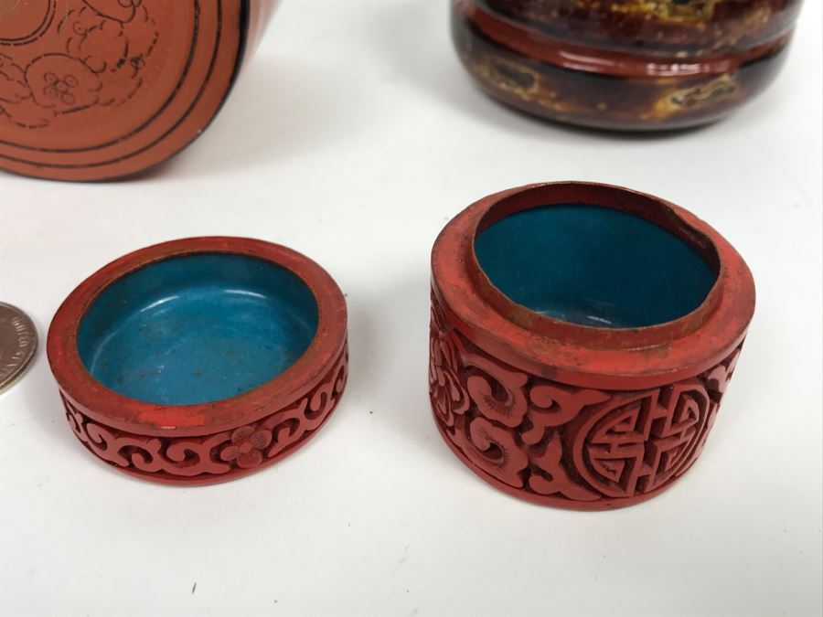 Round Lacquer Nesting Box,  Round Lacquer Box And Cinnabar Box [Photo 6]