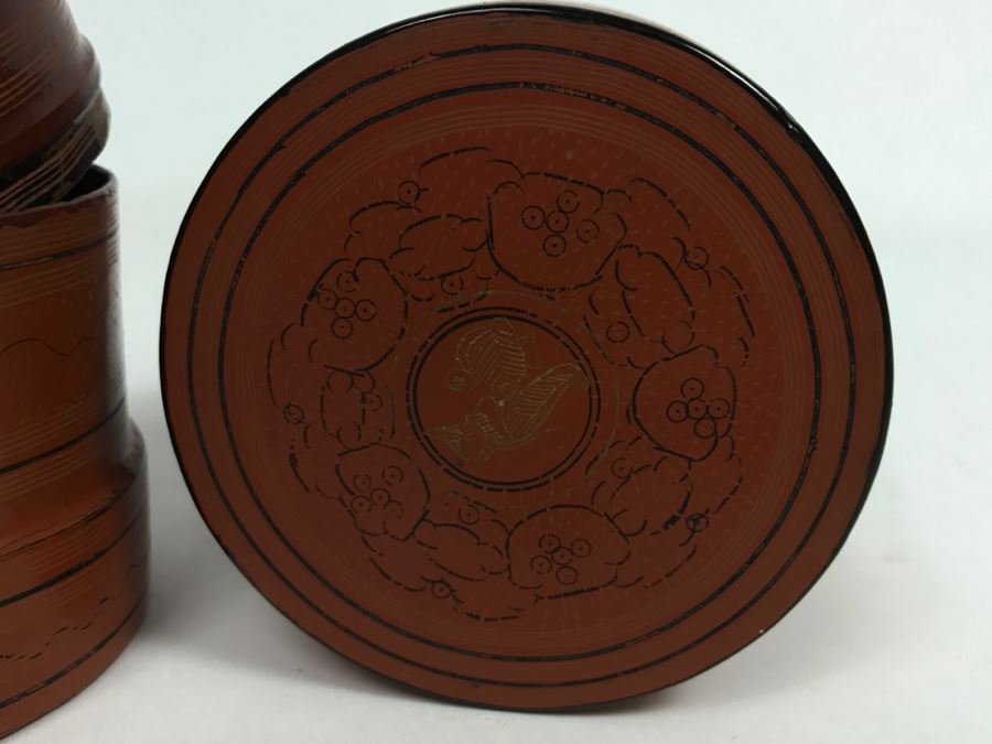 Round Lacquer Nesting Box,  Round Lacquer Box And Cinnabar Box [Photo 14]
