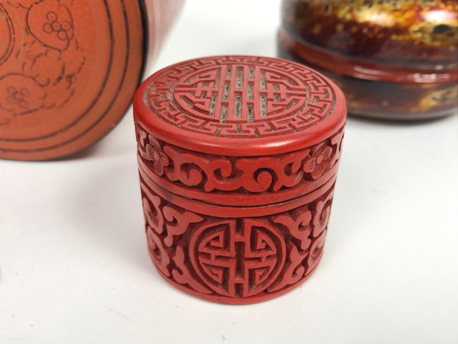Round Lacquer Nesting Box,  Round Lacquer Box And Cinnabar Box [Photo 2]