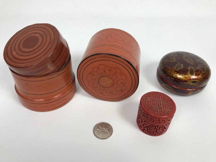 Round Lacquer Nesting Box,  Round Lacquer Box And Cinnabar Box [Photo 3]
