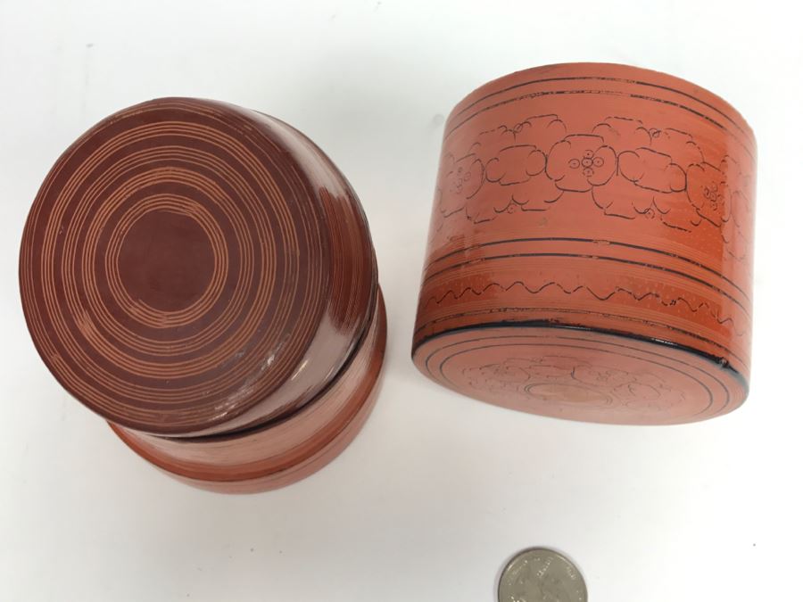 Round Lacquer Nesting Box,  Round Lacquer Box And Cinnabar Box [Photo 15]