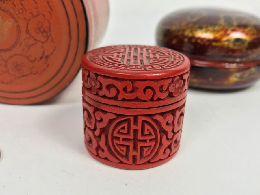 Round Lacquer Nesting Box,  Round Lacquer Box And Cinnabar Box [Photo 4]