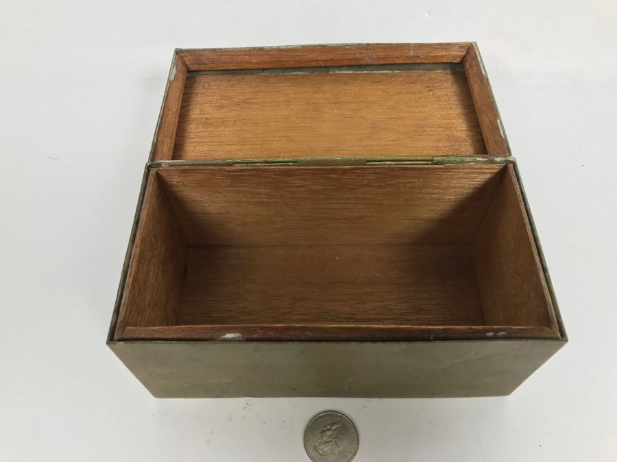 Old Chinese Chased Brass Box With Light Green Carved Stone On Top [Photo 9]