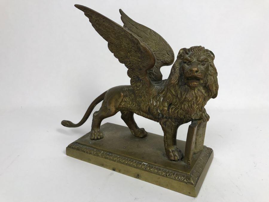 Vintage Winged Lion Brass Bookend Sculpture [Photo 5]