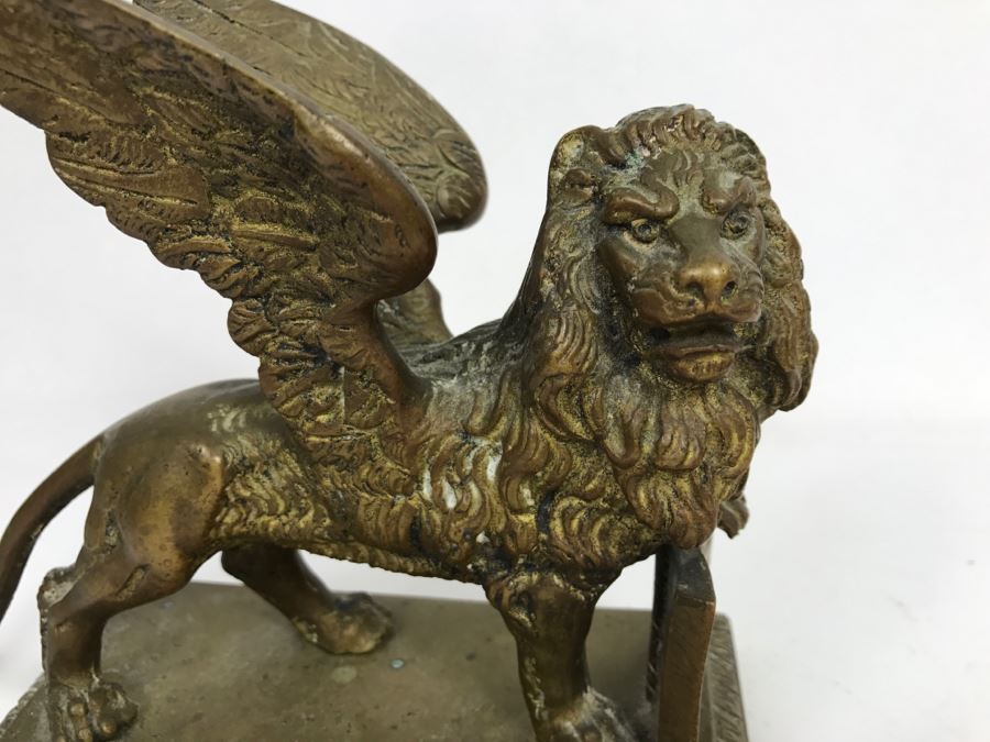 Vintage Winged Lion Brass Bookend Sculpture